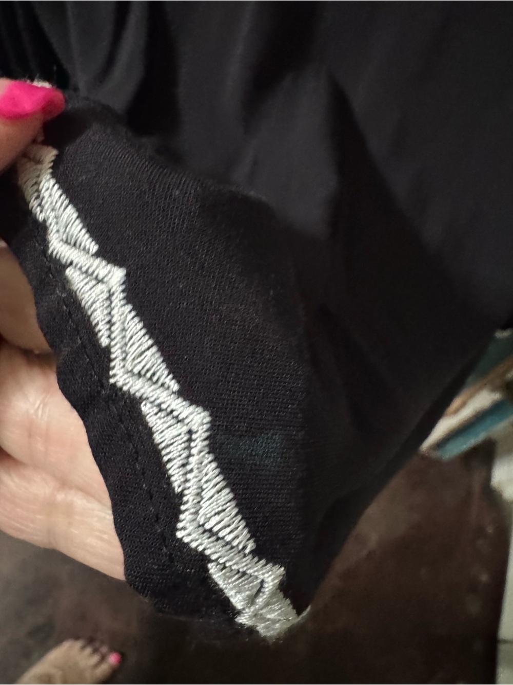 Chelsea & Theodore Black Embroidered V-Neck Peasant Top - White Stitching - Picture 7 of 8